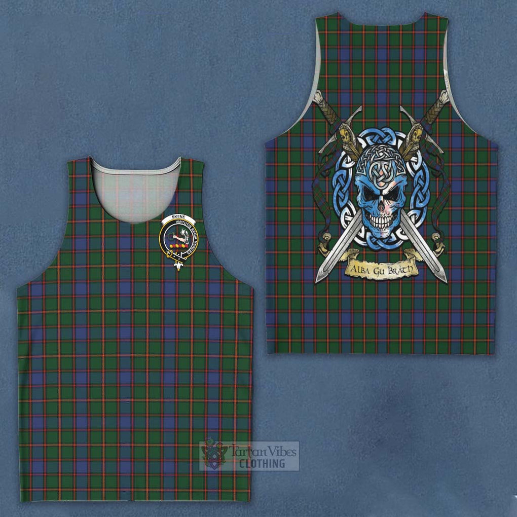 Tartan Vibes Clothing Skene Tartan Men's Tank Top with Family Crest Celtic Skull Style