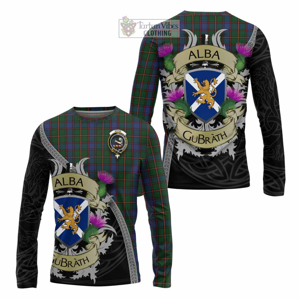 Tartan Vibes Clothing Skene Tartan Family Crest Long Sleeve T-Shirt Lion Rampant Royal Thistle Shield Celtic Inspired
