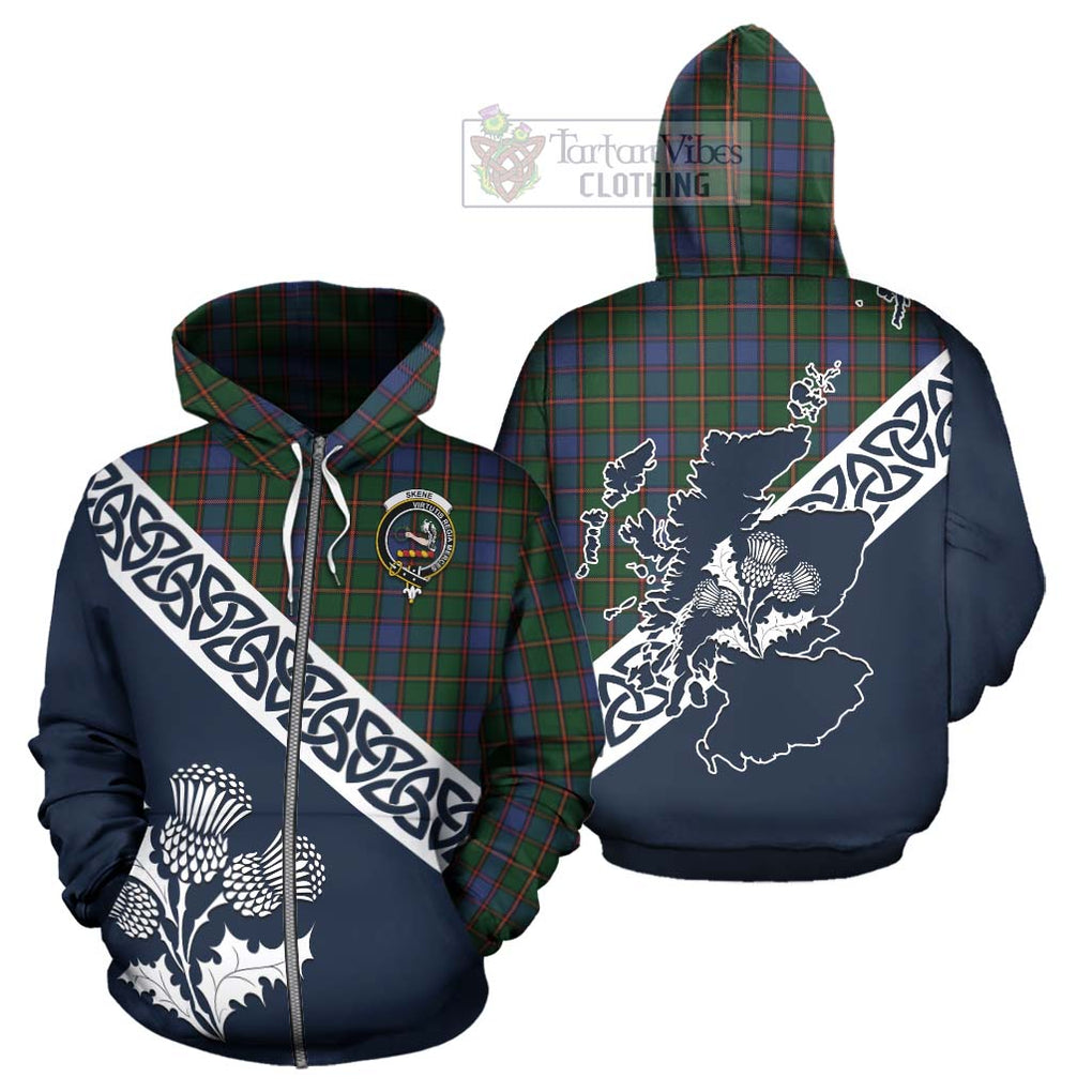 Tartan Vibes Clothing Skene Tartan Hoodie Featuring Thistle and Scotland Map