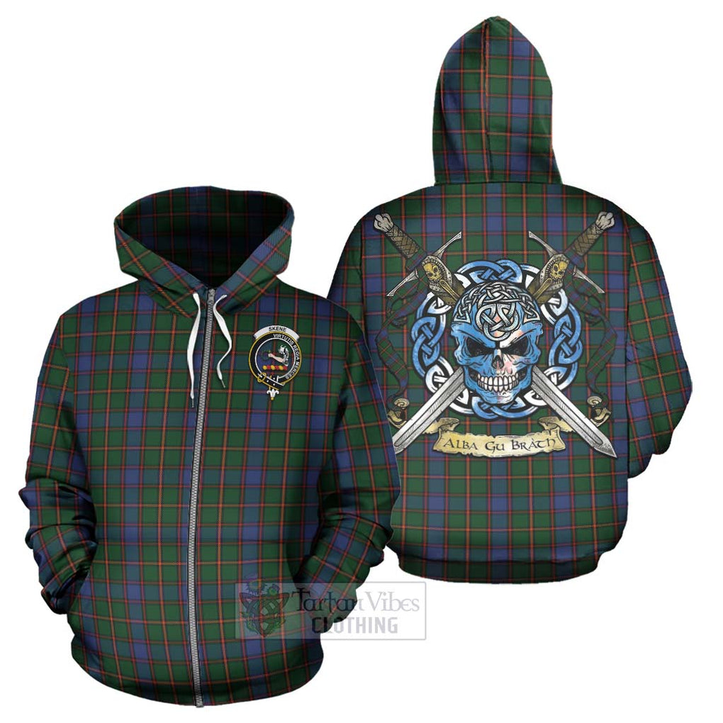 Tartan Vibes Clothing Skene Tartan Hoodie with Family Crest Celtic Skull Style