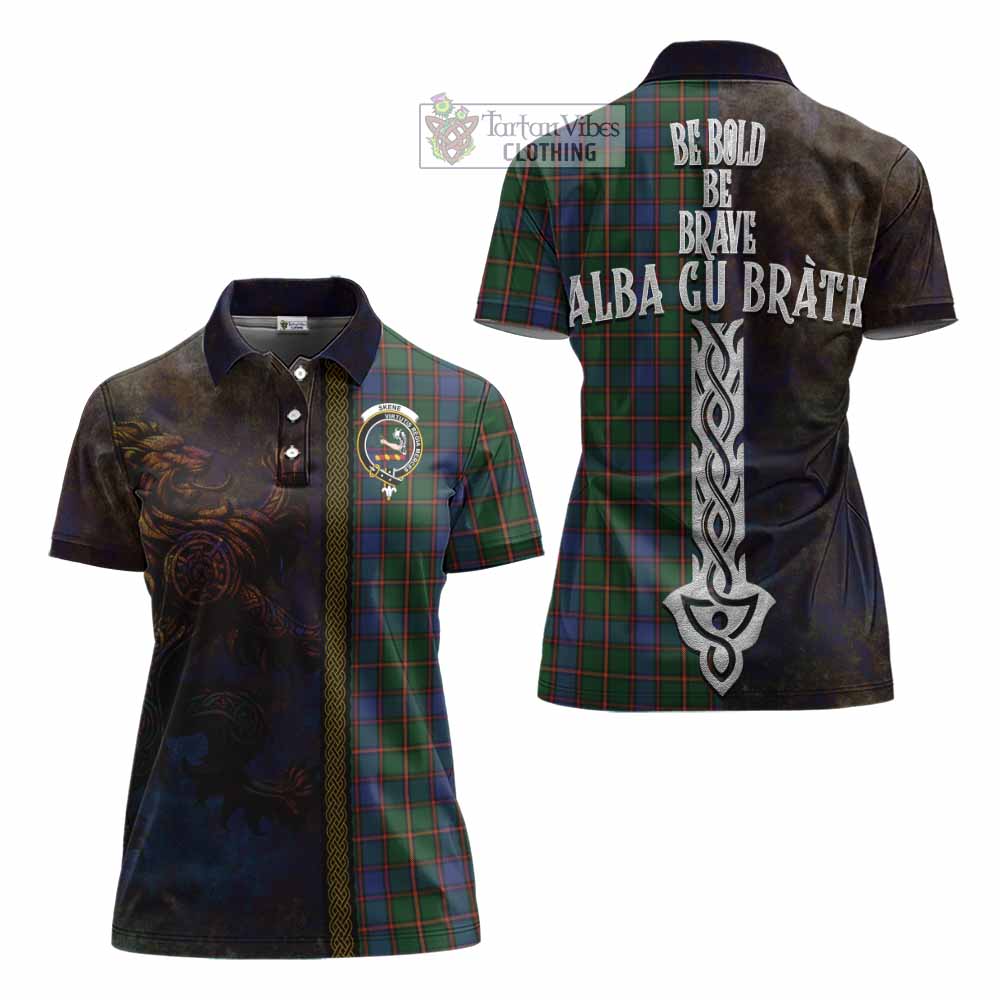 Tartan Vibes Clothing Skene Tartan Family Crest Women's Polo Shirt Alba Gu Brath Be Brave Lion Ancient Style