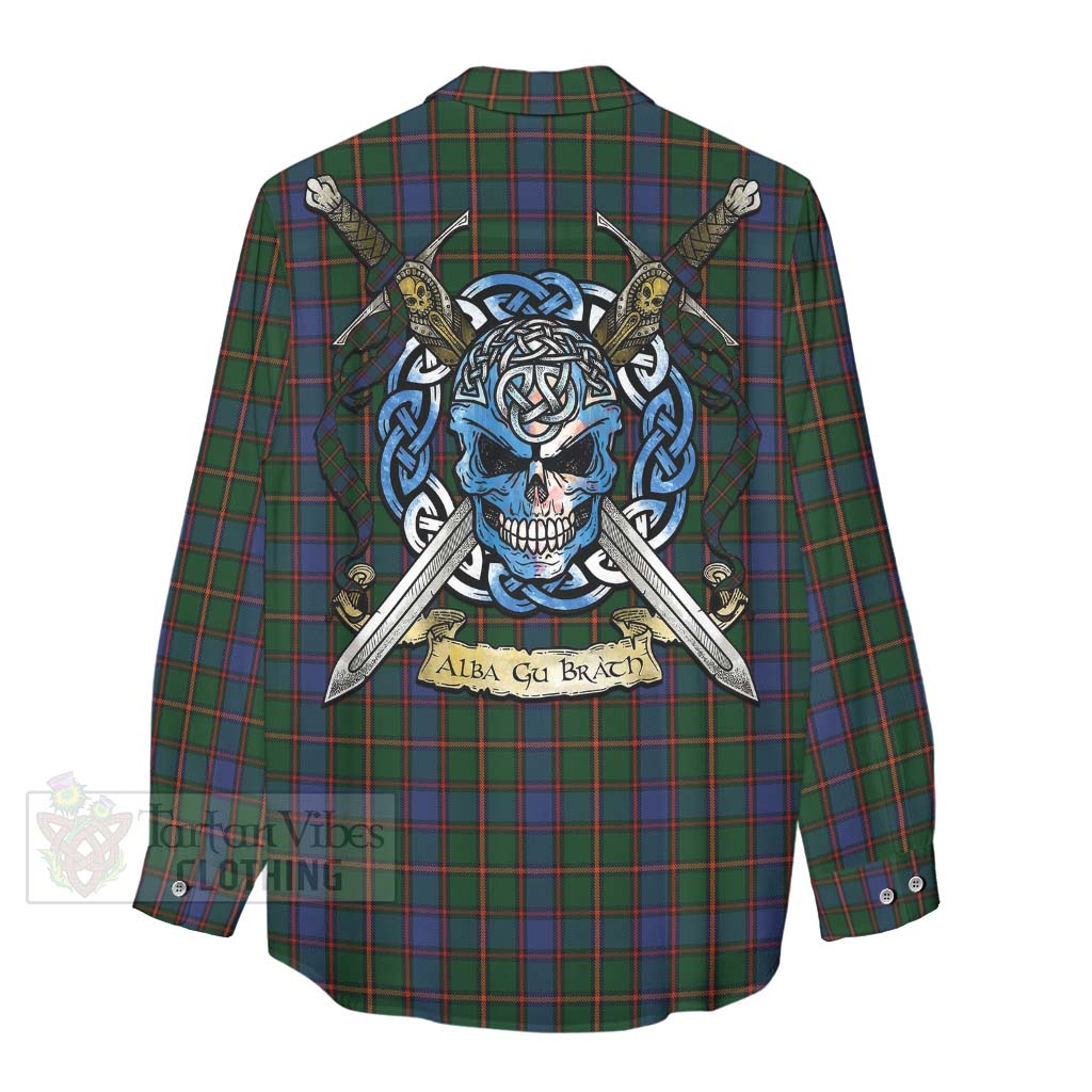 Tartan Vibes Clothing Skene Tartan Women's Casual Shirt with Family Crest Celtic Skull Style