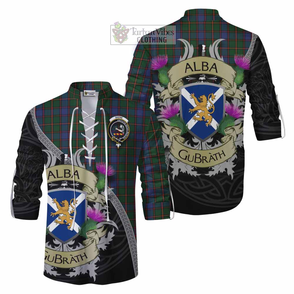 Tartan Vibes Clothing Skene Tartan Family Crest Ghillie Kilt Shirt Lion Rampant Royal Thistle Shield Celtic Inspired