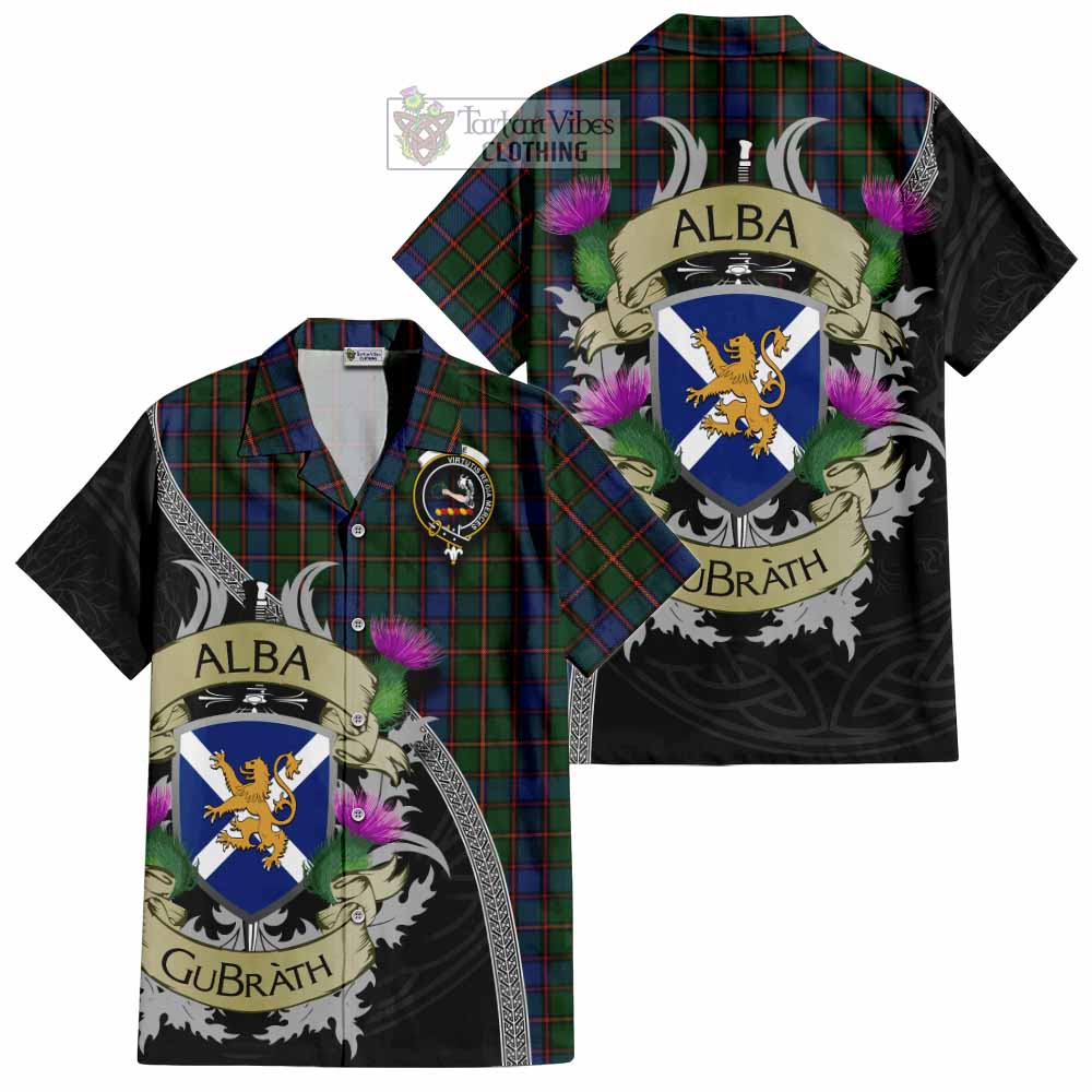Tartan Vibes Clothing Skene Tartan Family Crest Short Sleeve Button Shirt Lion Rampant Royal Thistle Shield Celtic Inspired