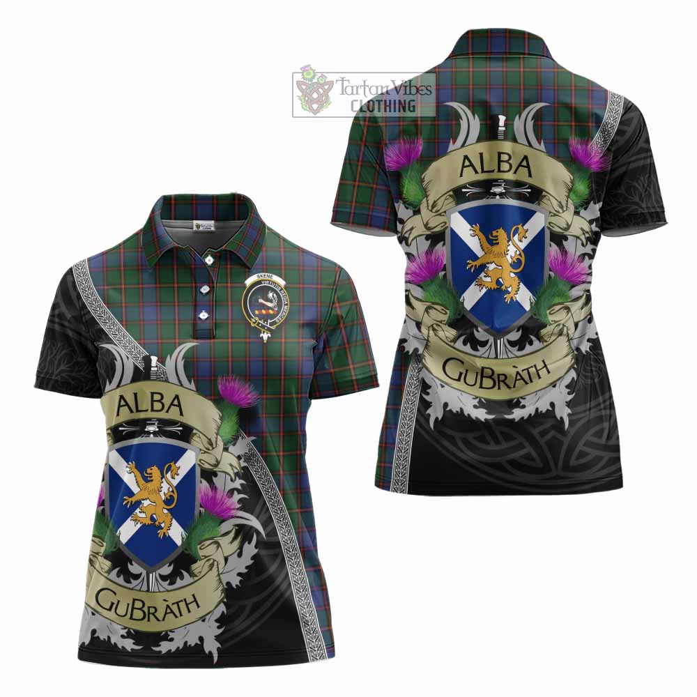 Tartan Vibes Clothing Skene Tartan Family Crest Women's Polo Shirt Lion Rampant Royal Thistle Shield Celtic Inspired