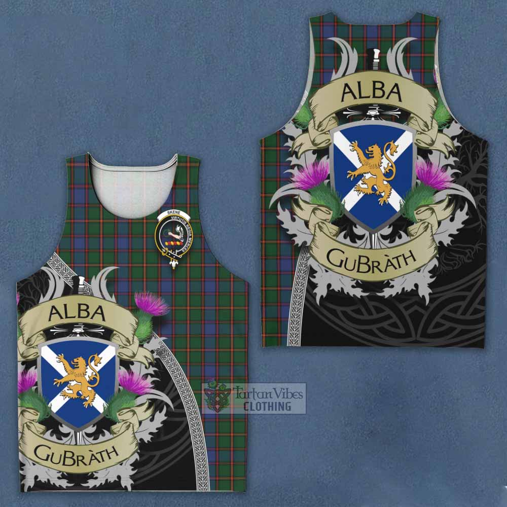 Tartan Vibes Clothing Skene Tartan Family Crest Men's Tank Top Lion Rampant Royal Thistle Shield Celtic Inspired