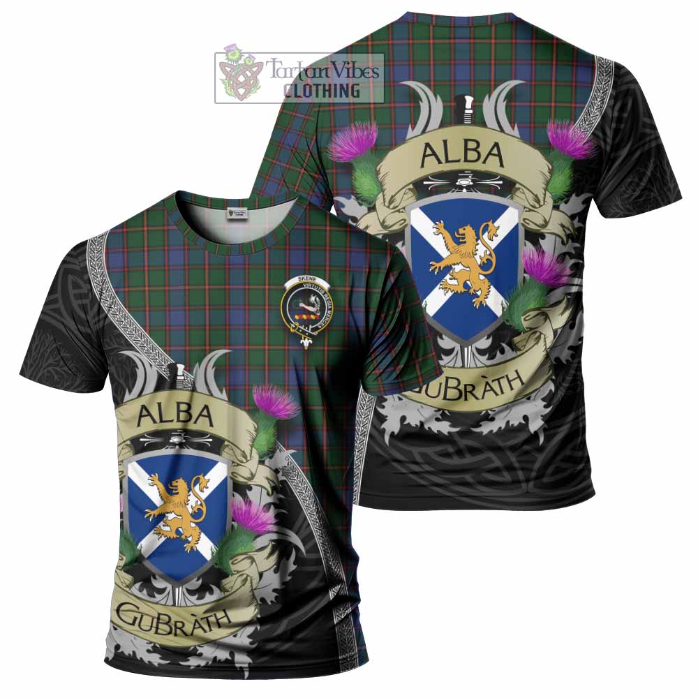 Tartan Vibes Clothing Skene Tartan Family Crest T-Shirt Lion Rampant Royal Thistle Shield Celtic Inspired