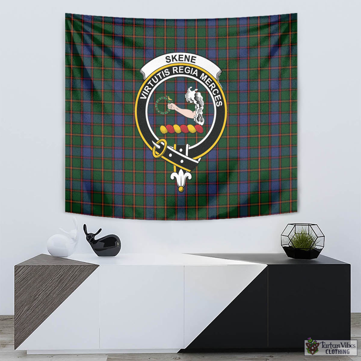 Tartan Vibes Clothing Skene Tartan Tapestry Wall Hanging and Home Decor for Room with Family Crest