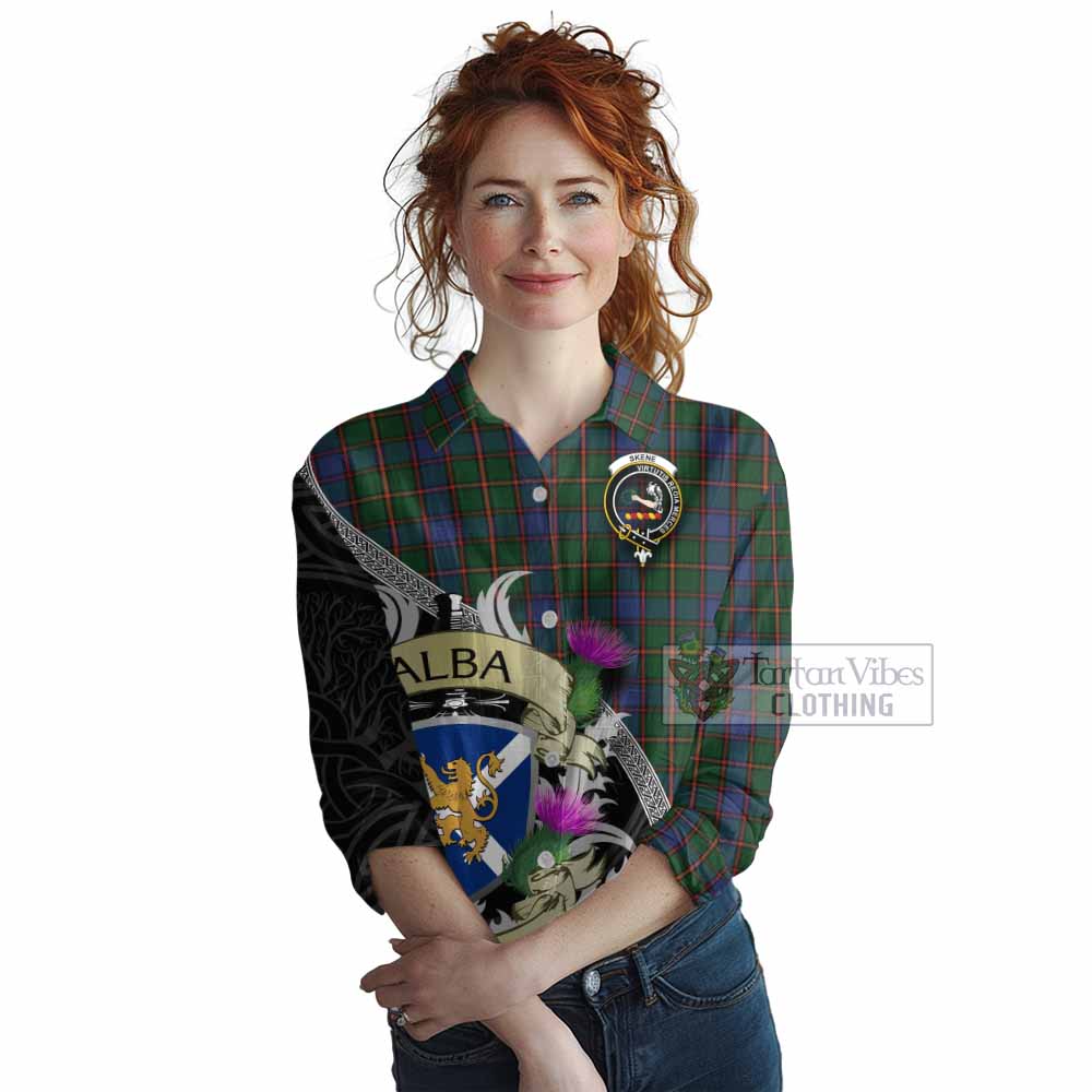 Tartan Vibes Clothing Skene Tartan Family Crest Women's Casual Shirt Lion Rampant Royal Thistle Shield Celtic Inspired