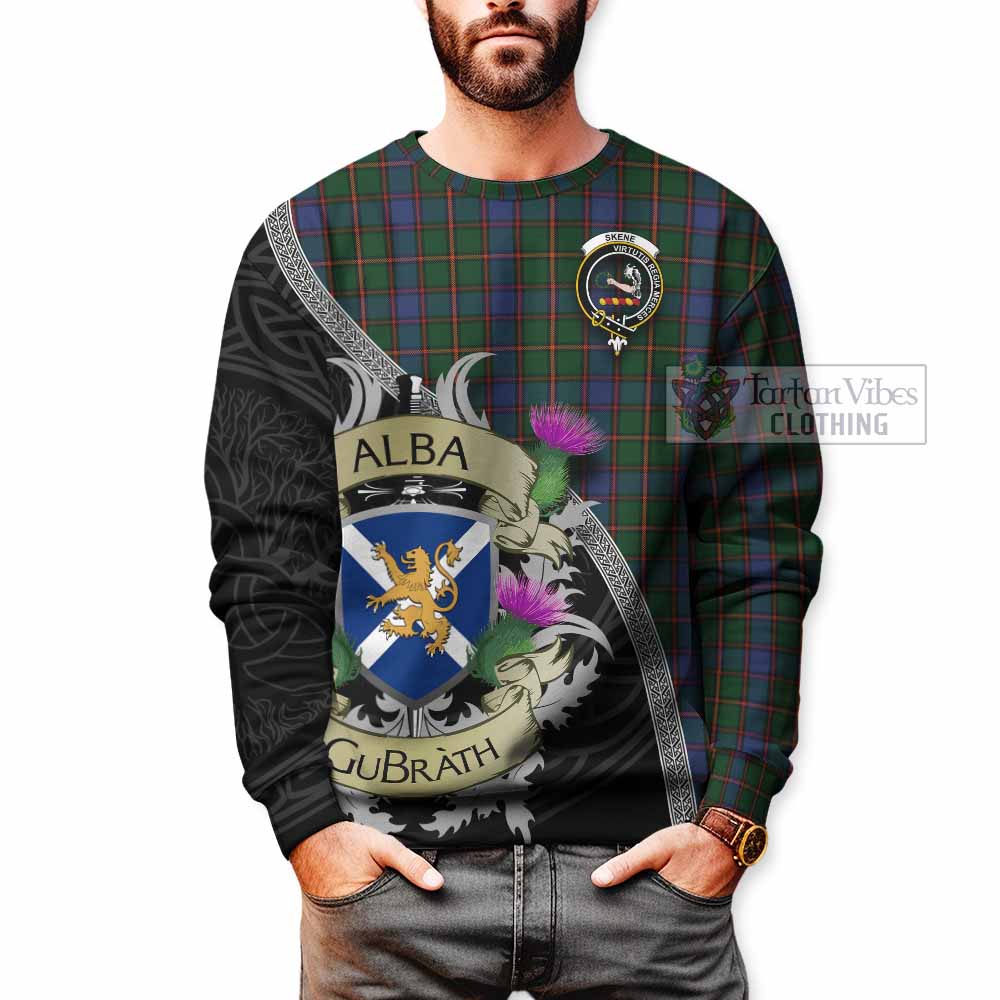 Tartan Vibes Clothing Skene Tartan Family Crest Sweatshirt Lion Rampant Royal Thistle Shield Celtic Inspired