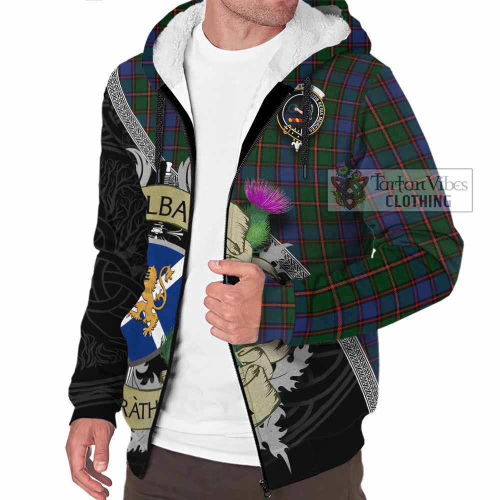 Tartan Vibes Clothing Skene Tartan Family Crest Sherpa Hoodie Lion Rampant Royal Thistle Shield Celtic Inspired