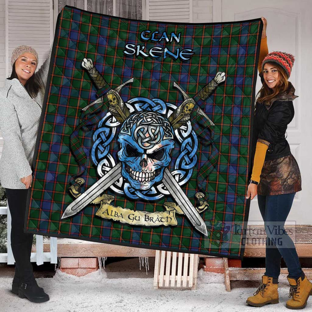 Tartan Vibes Clothing Skene Tartan Quilt with Celtic Skull Alba Gu Brath Style