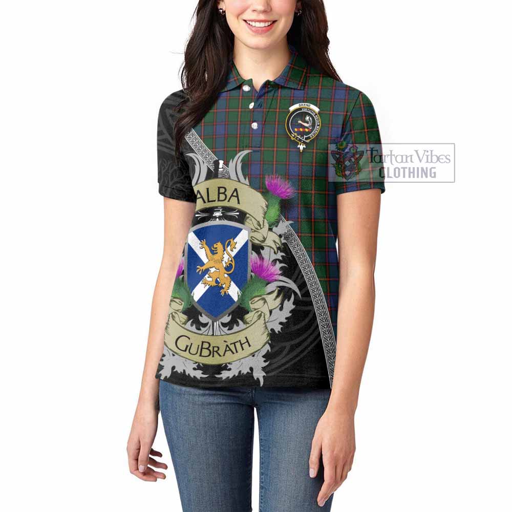 Tartan Vibes Clothing Skene Tartan Family Crest Women's Polo Shirt Lion Rampant Royal Thistle Shield Celtic Inspired