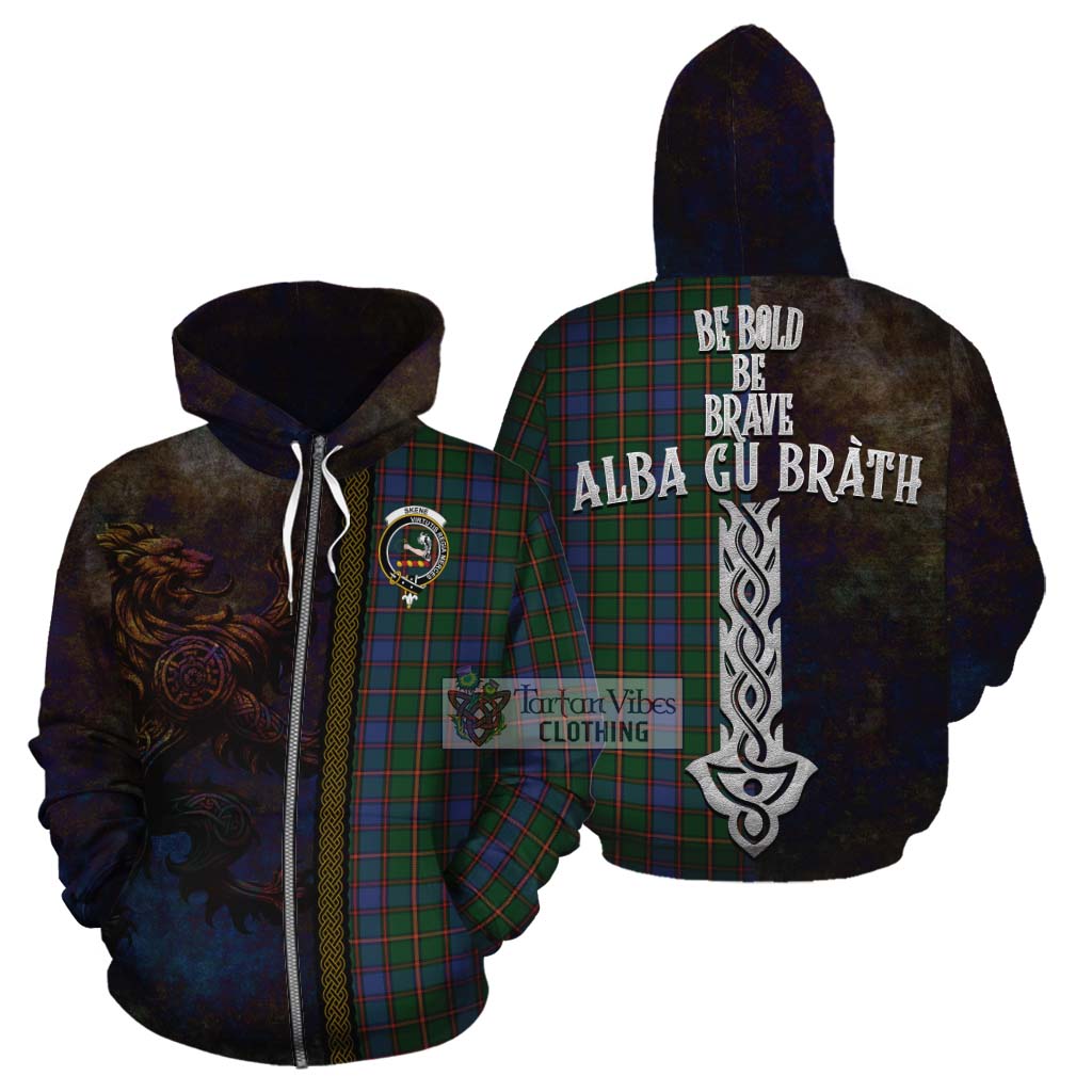 Tartan Vibes Clothing Skene Tartan Family Crest Cotton Hoodie Alba Gu Brath Be Brave Lion Ancient Style