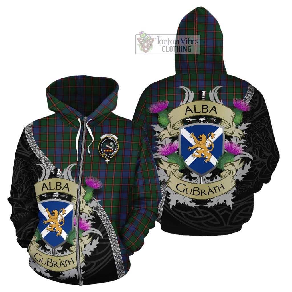 Tartan Vibes Clothing Skene Tartan Family Crest Cotton Hoodie Lion Rampant Royal Thistle Shield Celtic Inspired