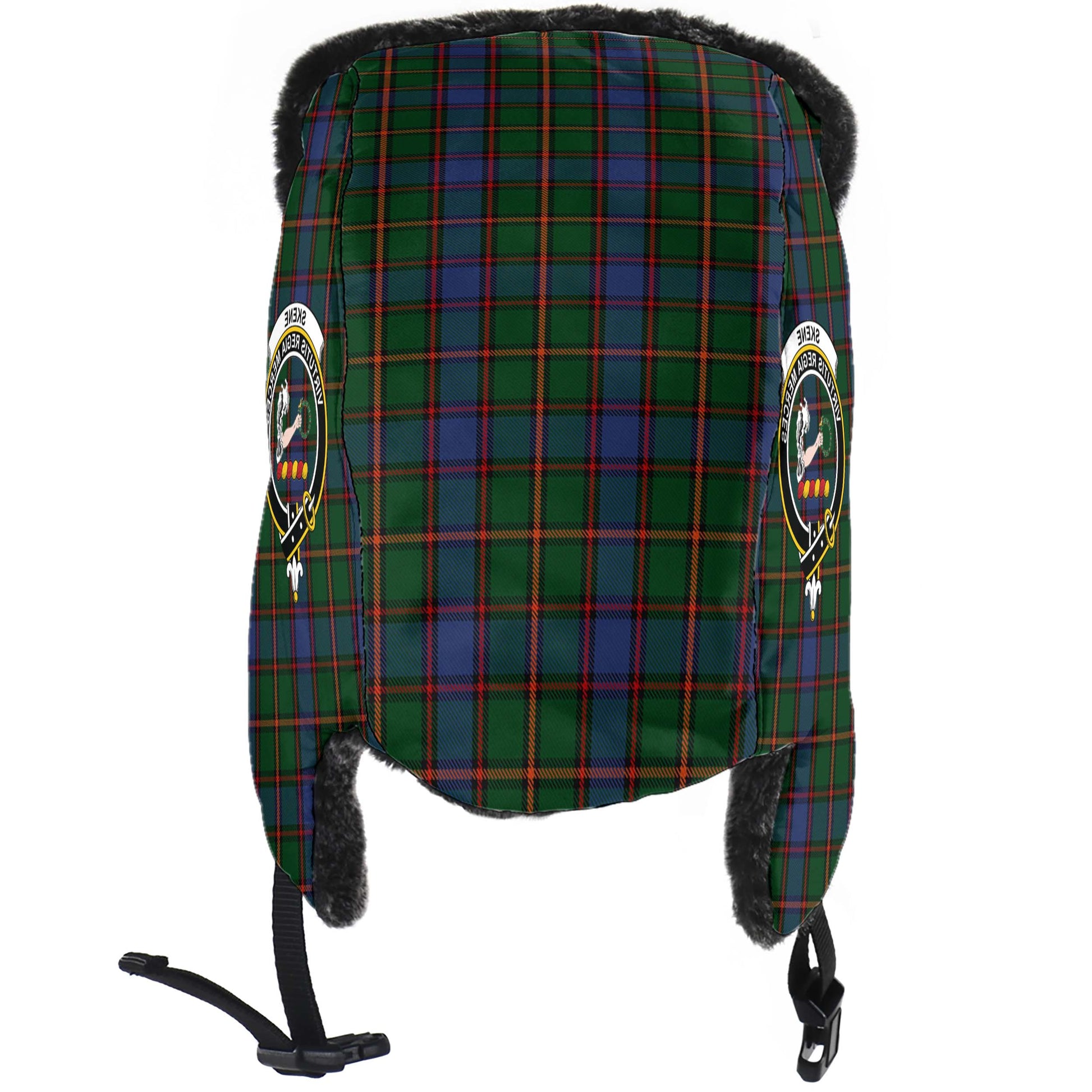 Skene Tartan Winter Trapper Hat with Family Crest - Tartanvibesclothing