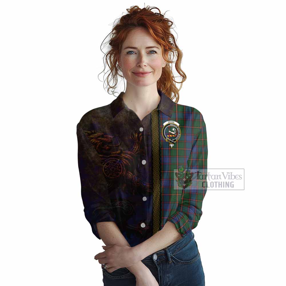 Tartan Vibes Clothing Skene Tartan Family Crest Women's Casual Shirt Alba Gu Brath Be Brave Lion Ancient Style