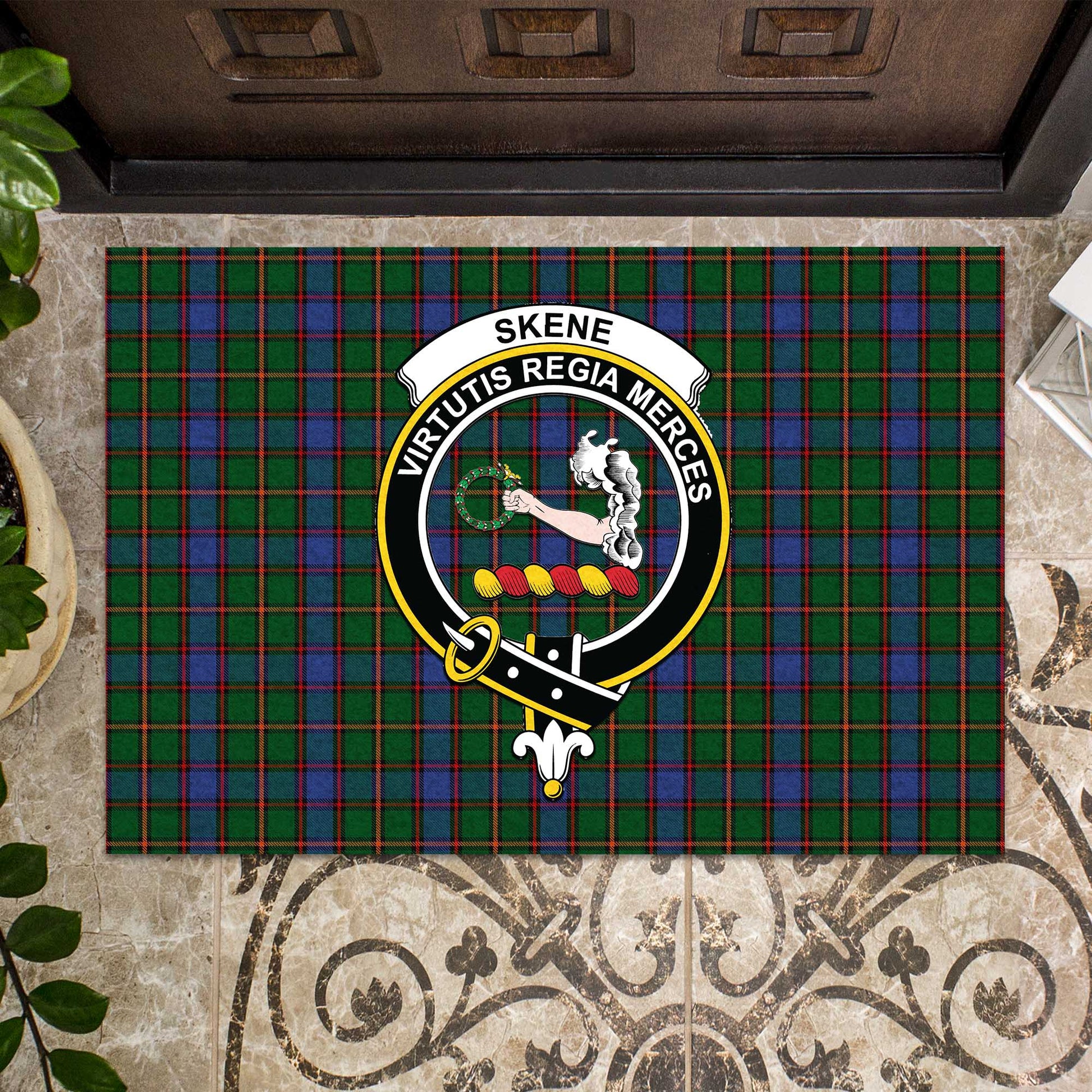 Skene Tartan Door Mat with Family Crest - Tartanvibesclothing Shop