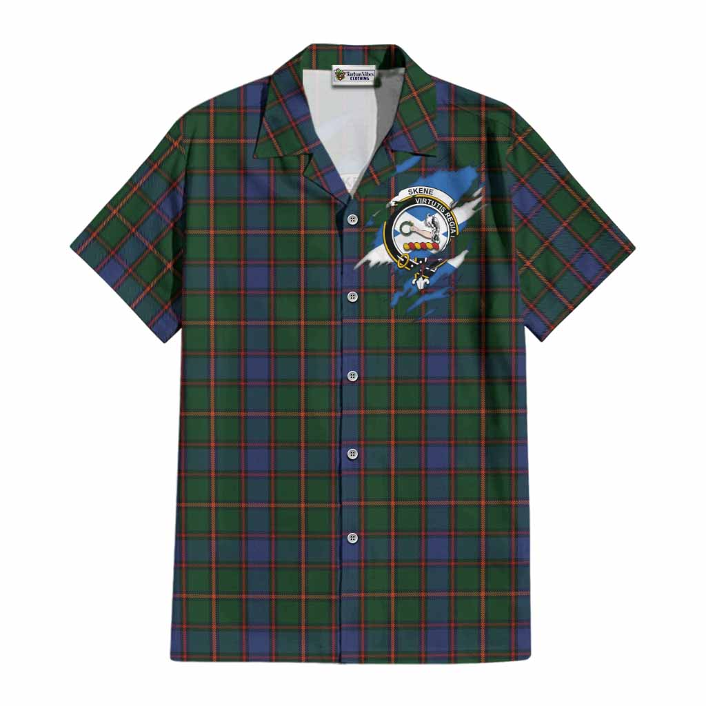 Skene Clan Crest In Me Tartan Cotton Hawaiian Shirt Scotland Flag Style
