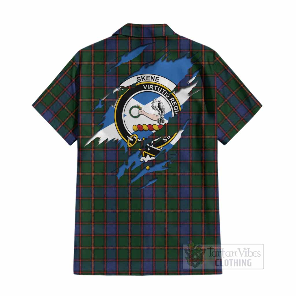 Skene Clan Crest In Me Tartan Cotton Hawaiian Shirt Scotland Flag Style