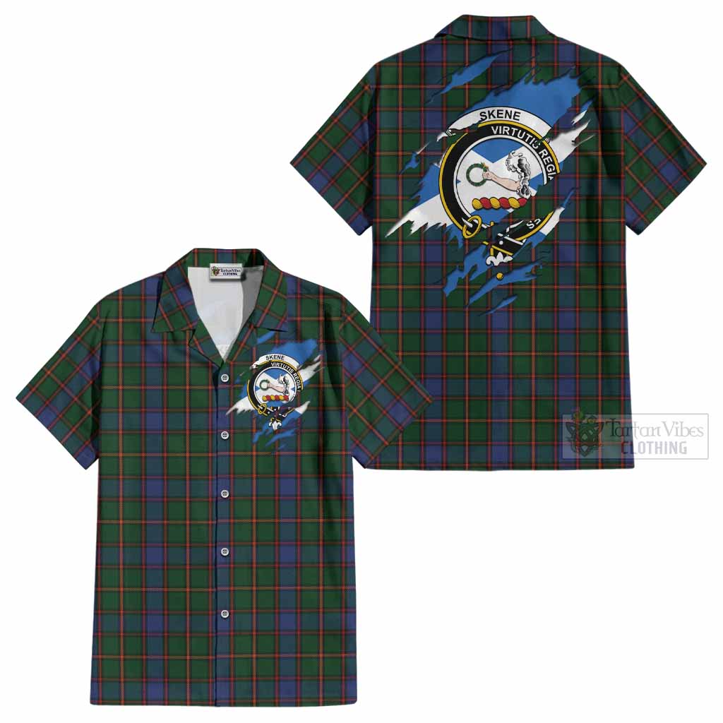Skene Clan Crest In Me Tartan Cotton Hawaiian Shirt Scotland Flag Style
