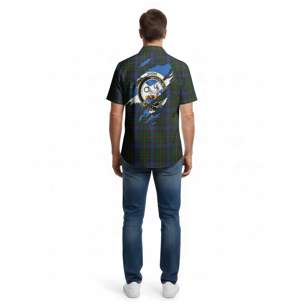 Skene Clan Crest In Me Tartan Cotton Hawaiian Shirt Scotland Flag Style
