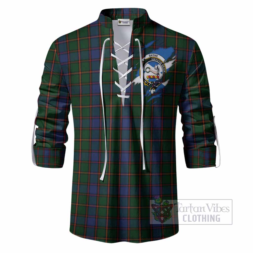Skene Clan Crest In Me Tartan Ghillie Shirt Scotland Flag Style