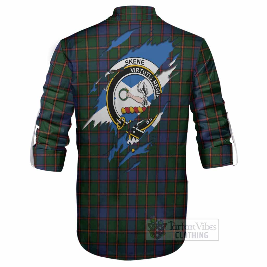 Skene Clan Crest In Me Tartan Ghillie Shirt Scotland Flag Style
