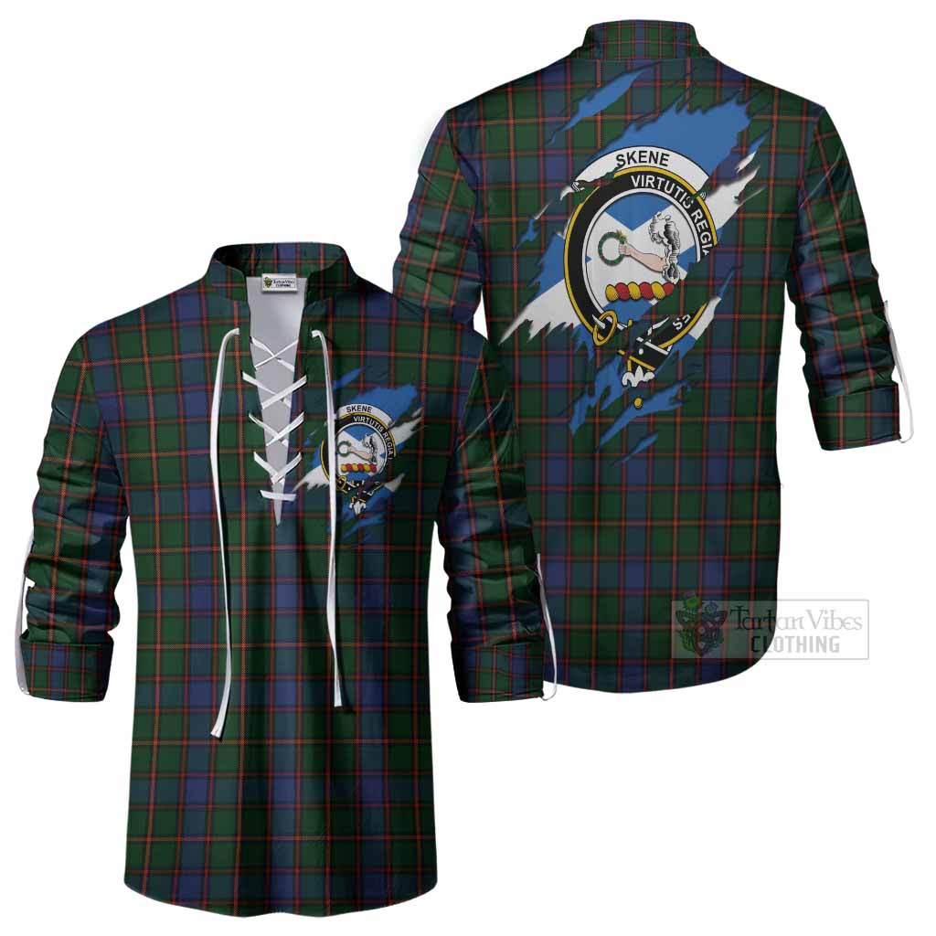Skene Clan Crest In Me Tartan Ghillie Shirt Scotland Flag Style