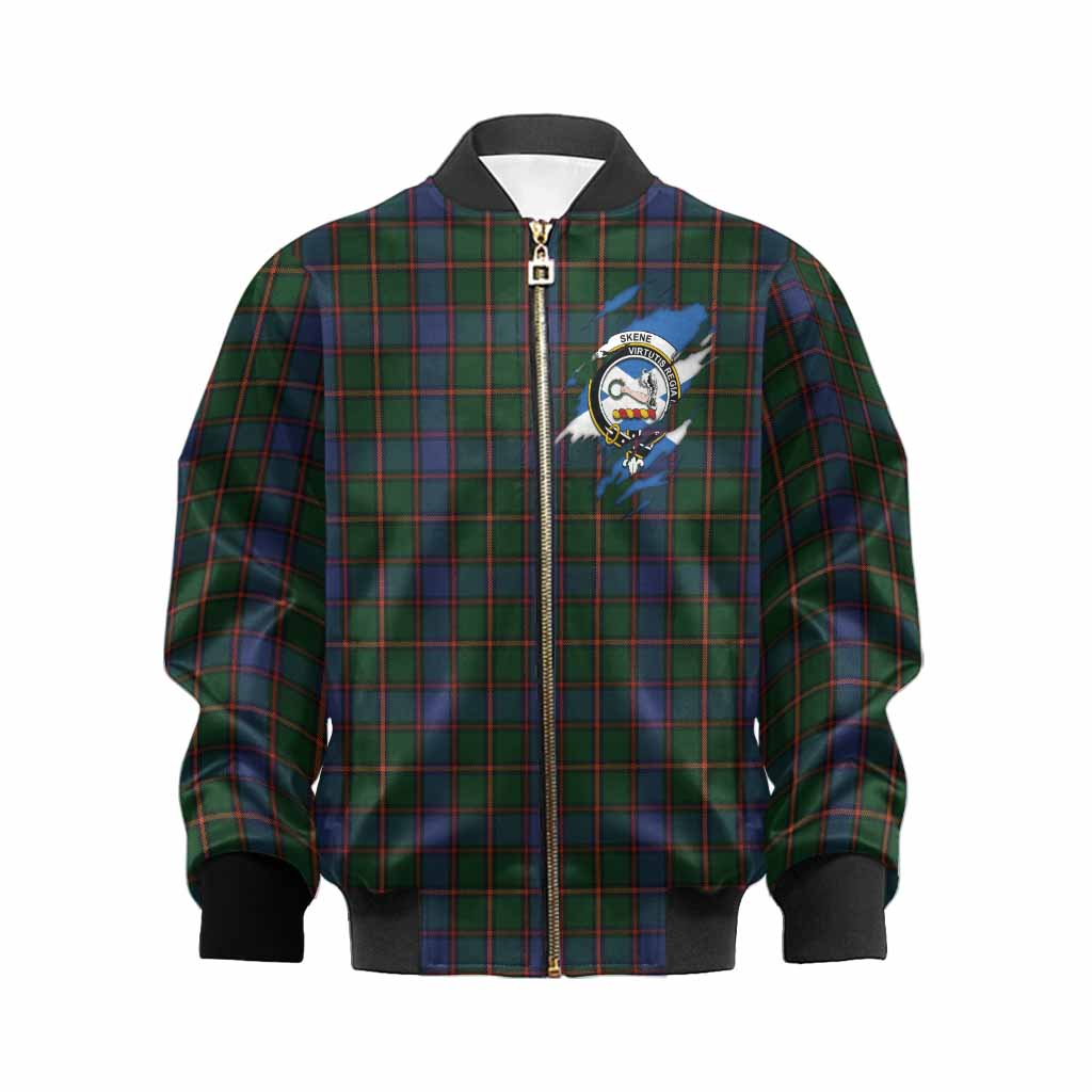 Skene Clan Crest In Me Tartan Kid Bomber Jacket Scotland Flag Style