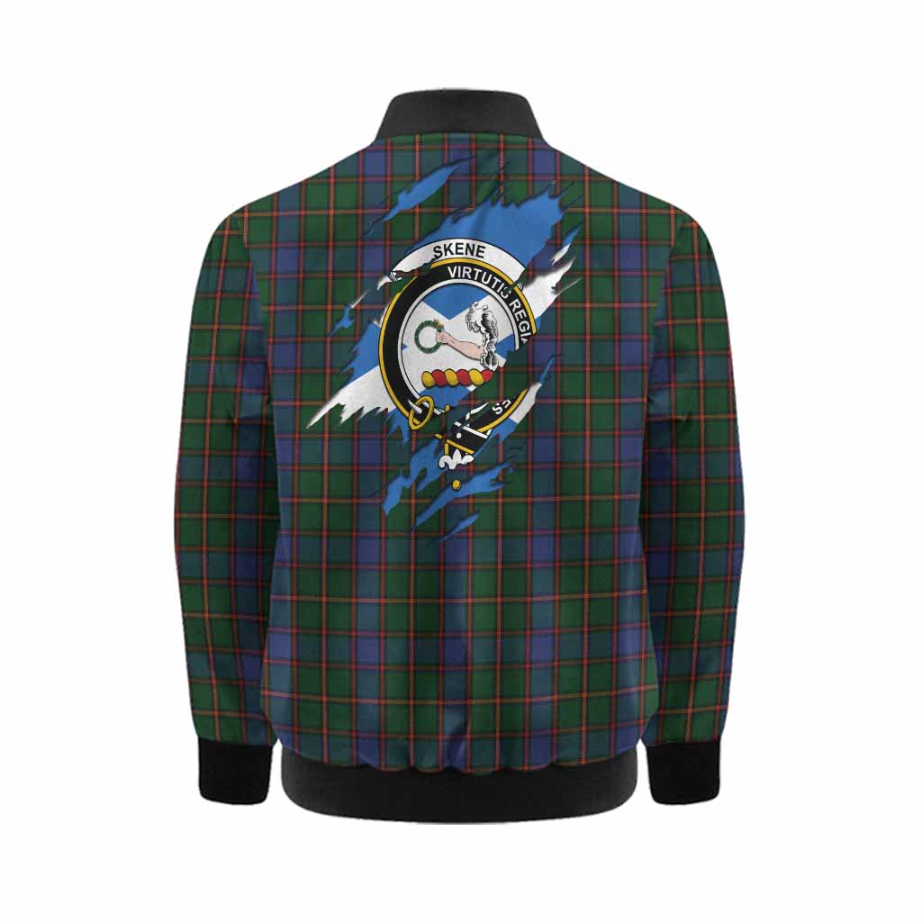 Skene Clan Crest In Me Tartan Kid Bomber Jacket Scotland Flag Style