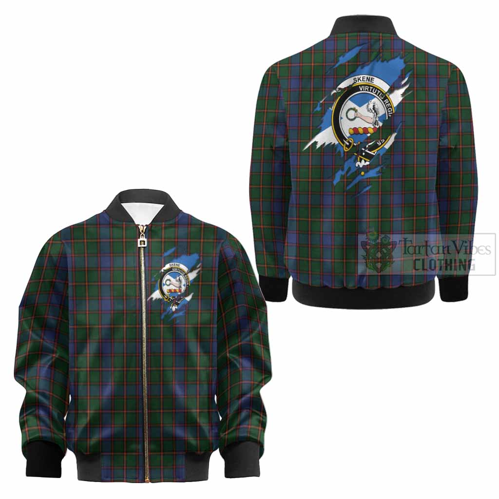 Skene Clan Crest In Me Tartan Kid Bomber Jacket Scotland Flag Style
