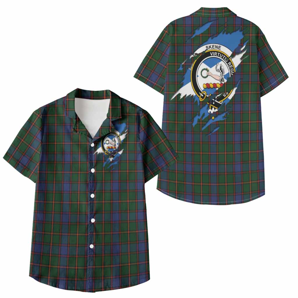 Skene Clan Crest In Me Tartan Kid Hawaiian Shirt Scotland Flag Style