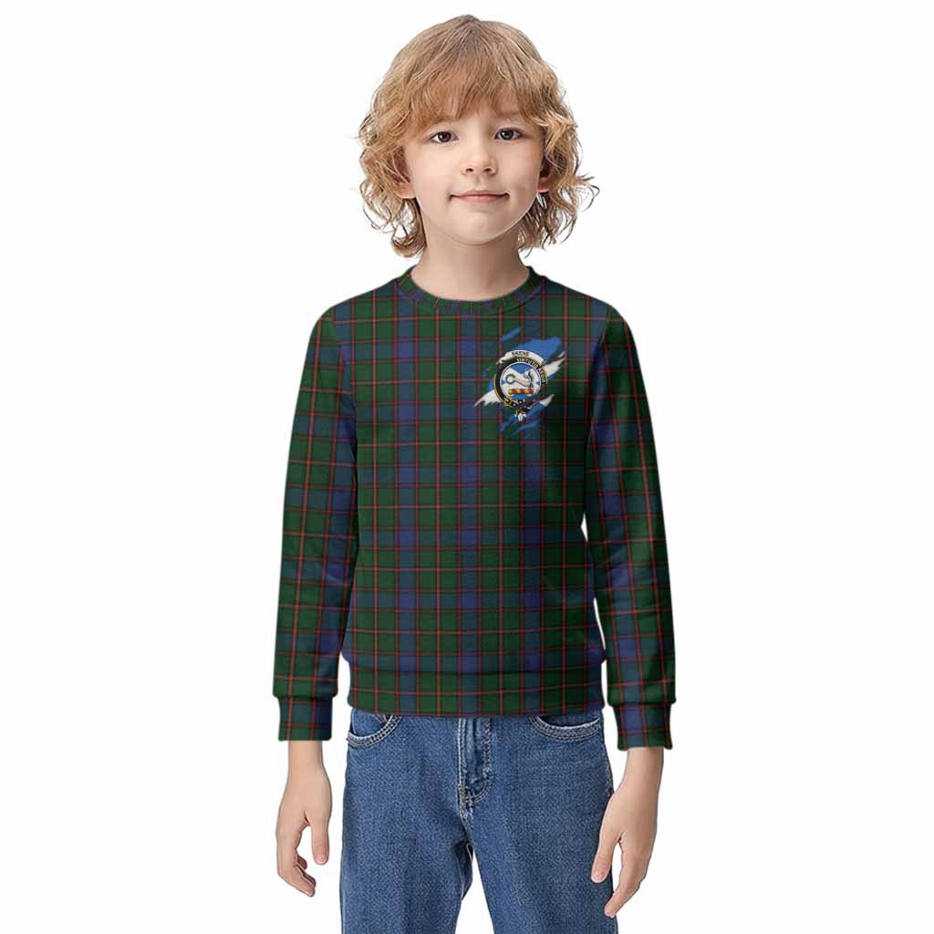 Skene Clan Crest In Me Tartan Kid Knitted Sweatshirt Scotland Flag Style