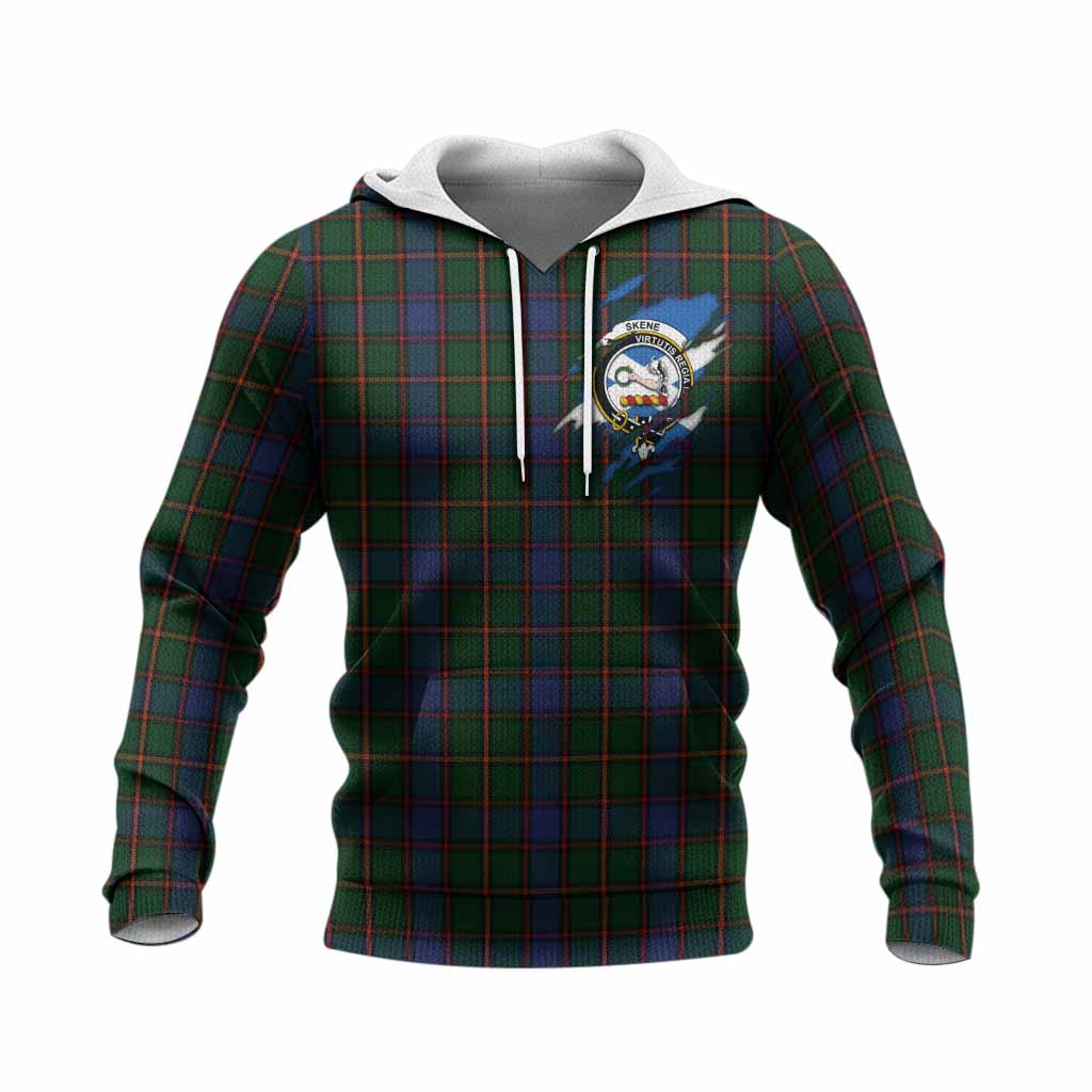 Skene Clan Crest In Me Tartan Knitted Hoodie Scotland Flag Style