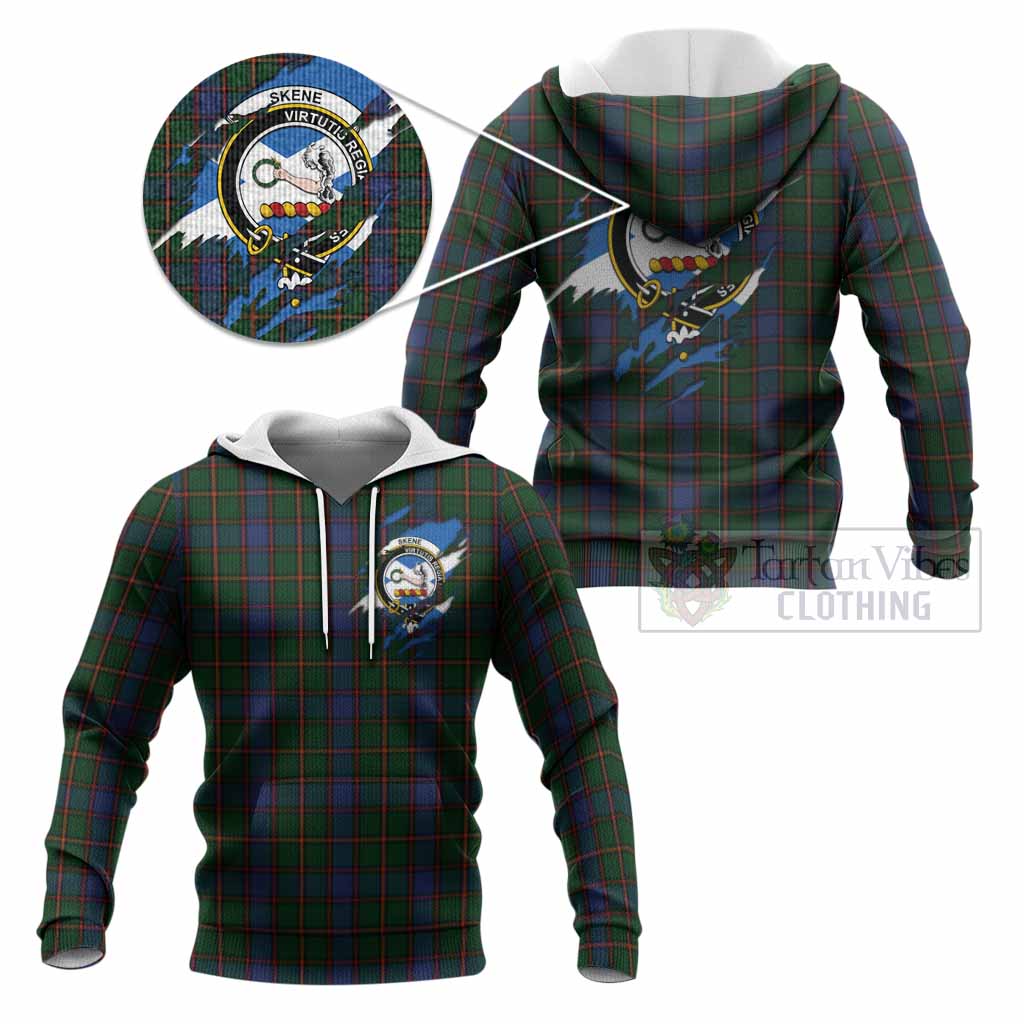 Skene Clan Crest In Me Tartan Knitted Hoodie Scotland Flag Style