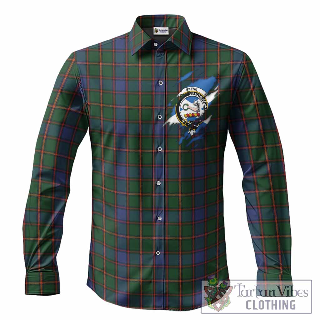 Skene Clan Crest In Me Tartan Long Sleeve Button Shirts Scotland Flag Style