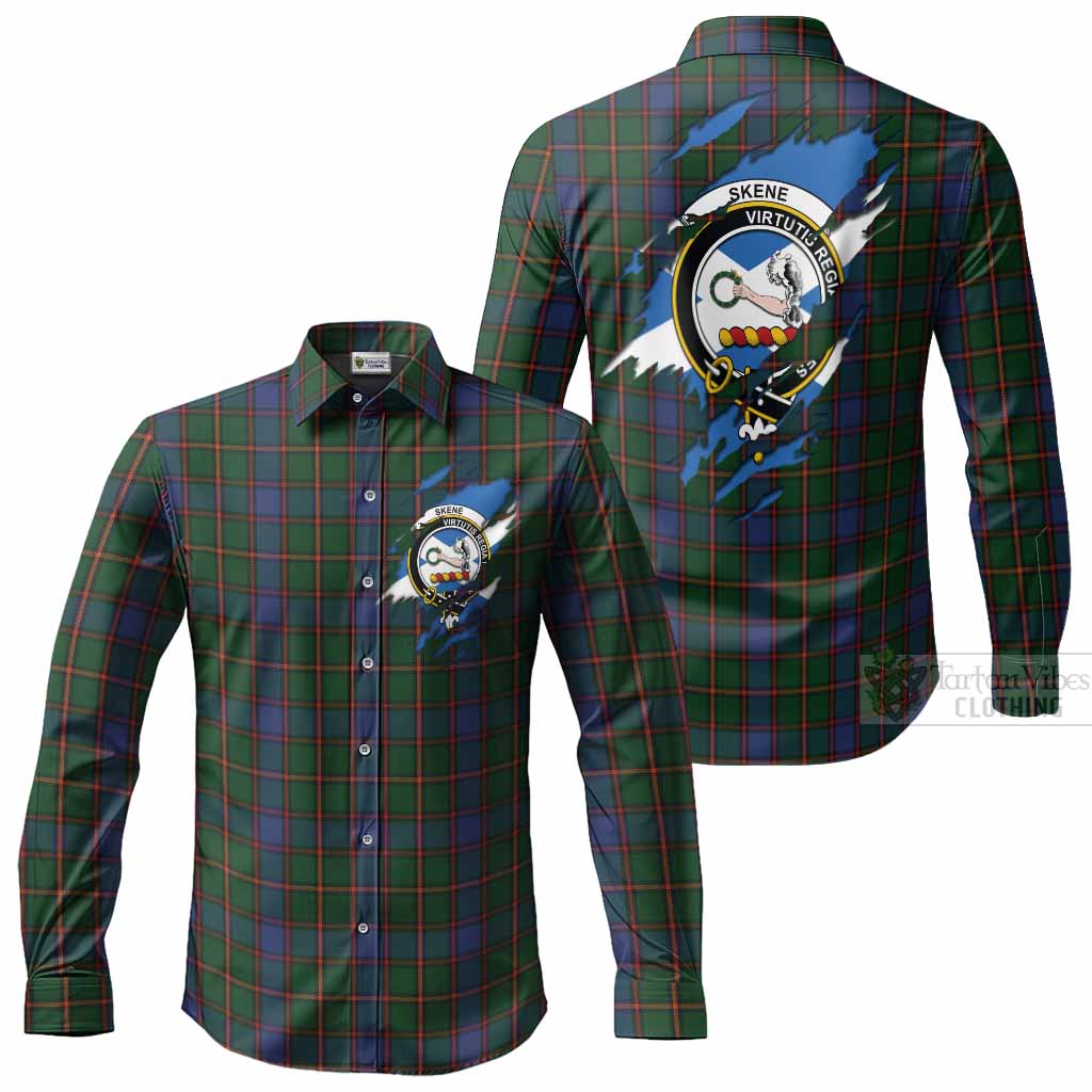 Skene Clan Crest In Me Tartan Long Sleeve Button Shirts Scotland Flag Style