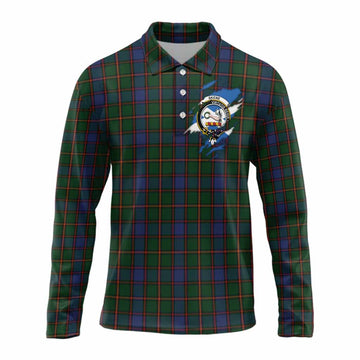 Skene Clan Crest In Me Tartan Long Sleeve Polo Shirt Scotland Flag Style