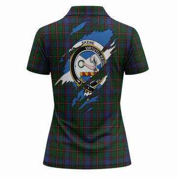 Skene Clan Crest In Me Tartan Women Polo Shirt Scotland Flag Style