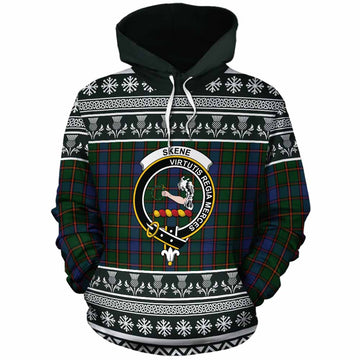 Skene Clan Tartan Christmas Cotton Hoodie with Family Crest