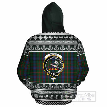 Skene Clan Tartan Christmas Cotton Hoodie with Family Crest