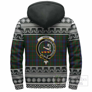 Skene Clan Tartan Christmas Fleece Hoodie with Family Crest
