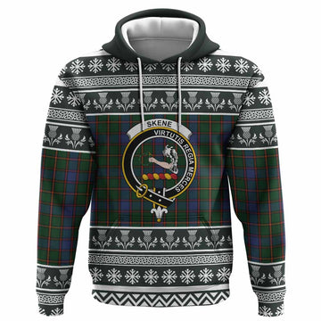 Skene Clan Tartan Christmas Hoodie with Family Crest