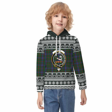 Skene Clan Tartan Christmas Kid Hoodie with Family Crest