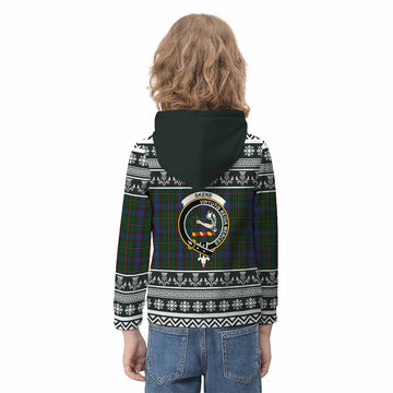 Skene Clan Tartan Christmas Kid Hoodie with Family Crest