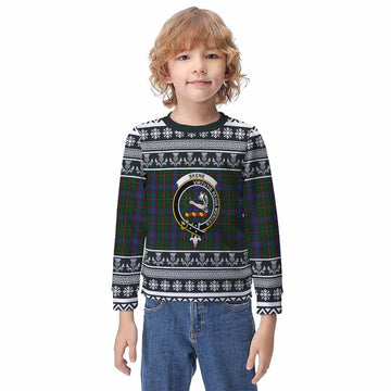 Skene Clan Tartan Christmas Kid Ugly Sweatshirt with Family Crest