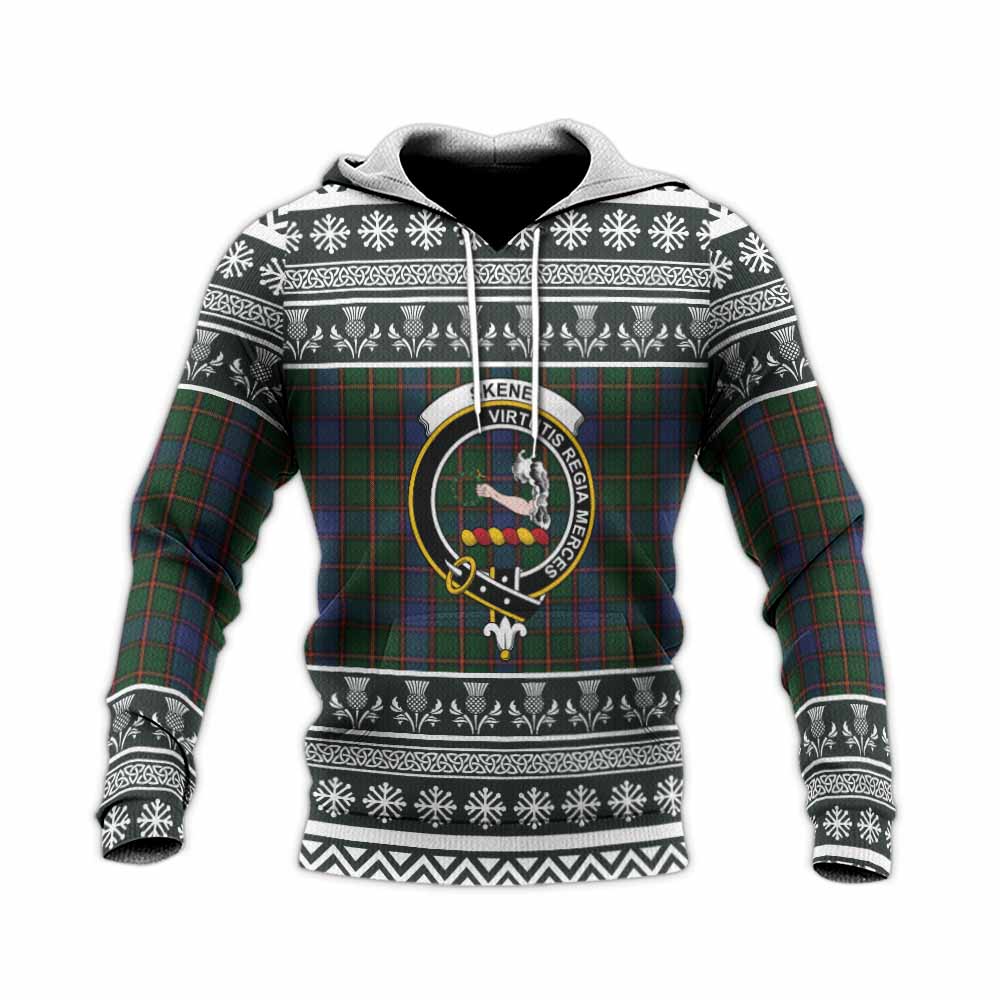 Skene Clan Tartan Christmas Knitted Hoodie with Family Crest - Tartan Vibes Clothing