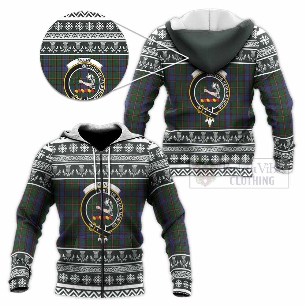 Skene Clan Tartan Christmas Knitted Hoodie with Family Crest - Tartan Vibes Clothing