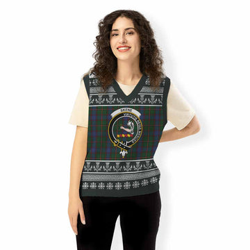 Skene Clan Tartan Christmas Knitted V-Neck Vest with Family Crest